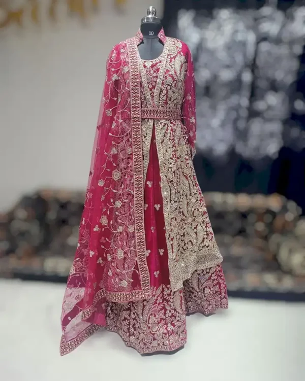 Bridal Velvet Gown Hot Pink