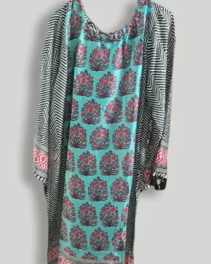 Digital Print Silk Kurti Light Blue