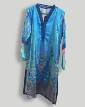 Digital Silk Kurti Light Blue